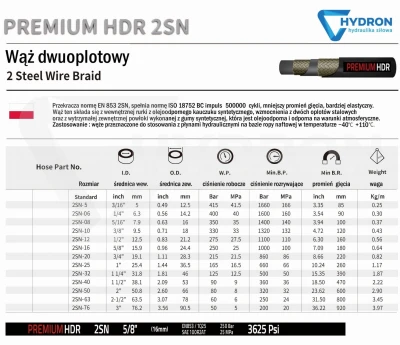 Wąż hydrauliczny DN10 2SN (3/8") 330 bar gładki