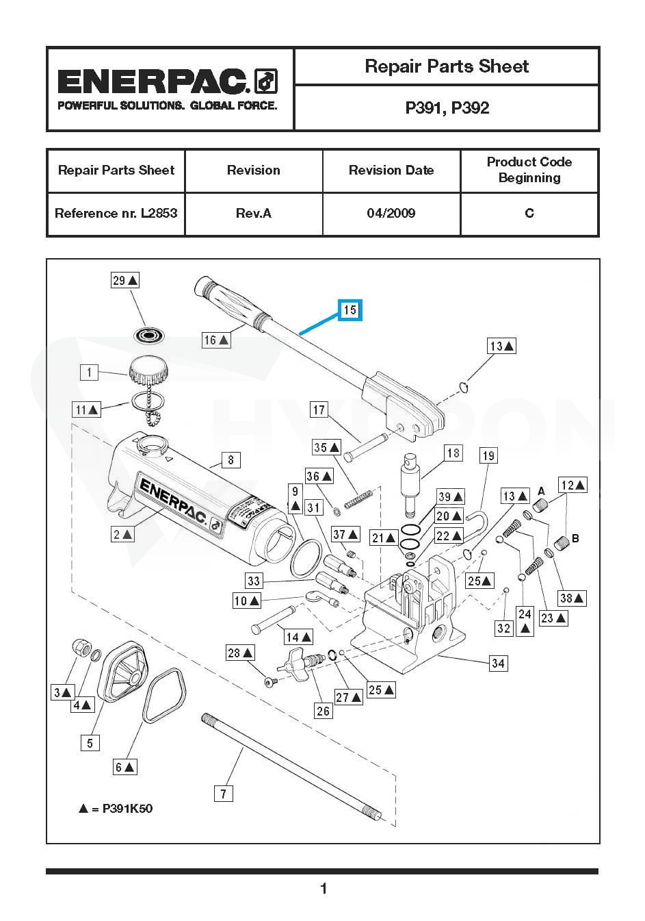 Rączka do pompy P392/P391 ENERPAC CL918900SR