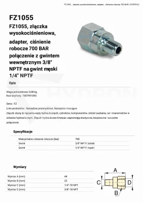 Adapter FZ1055 3/8"NPTF/1/4"NPTF ENERPAC