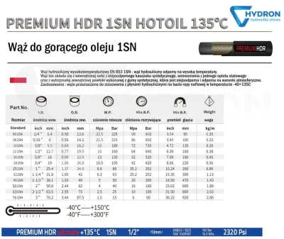 Wąż hydrauliczny  DN08 1SN ULTIMATE 135st. 215 bar