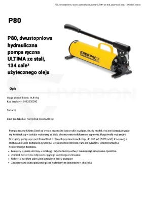Pompa ręczna ENERPAC P80 ULTIMA dwustopniowa