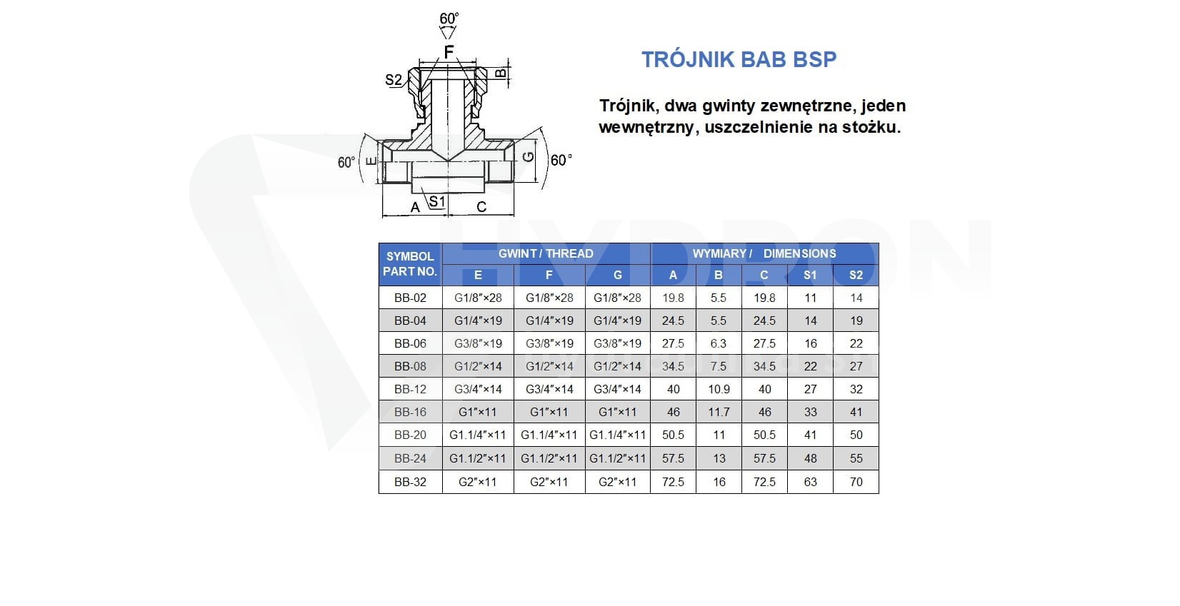Trójnik BAB  1/4" BSP nierdzewna