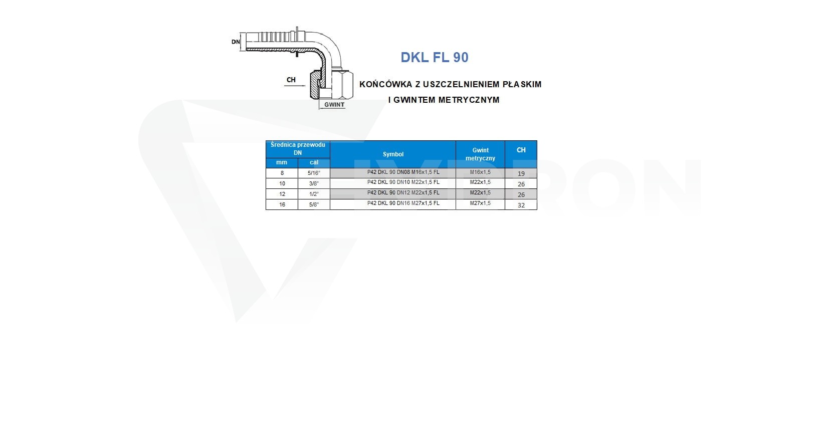 Końcówka DKL-FL 90° DN16 M27x1,5