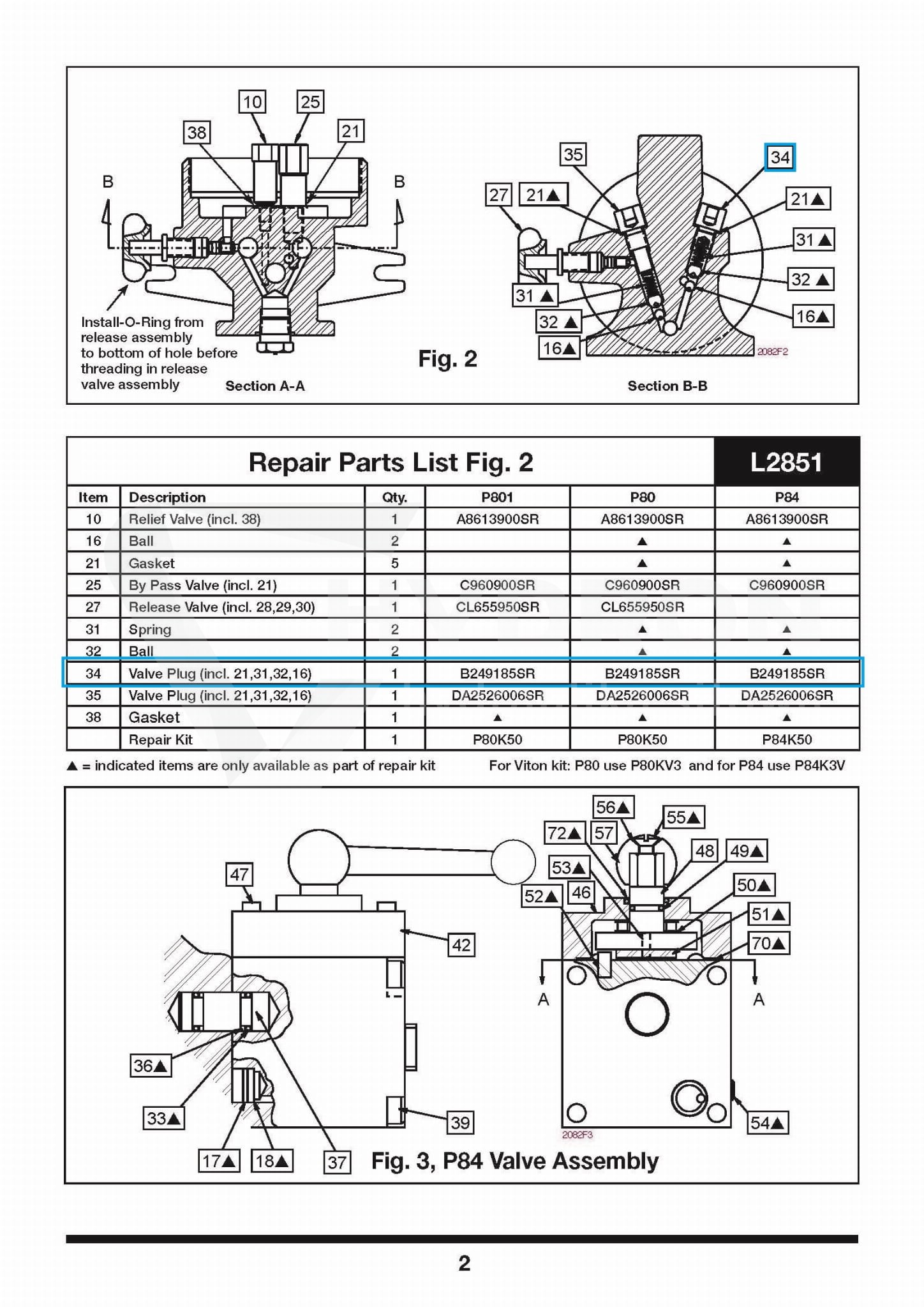 Cześci zamienne do pompy P80 B249185SR ENERPAC