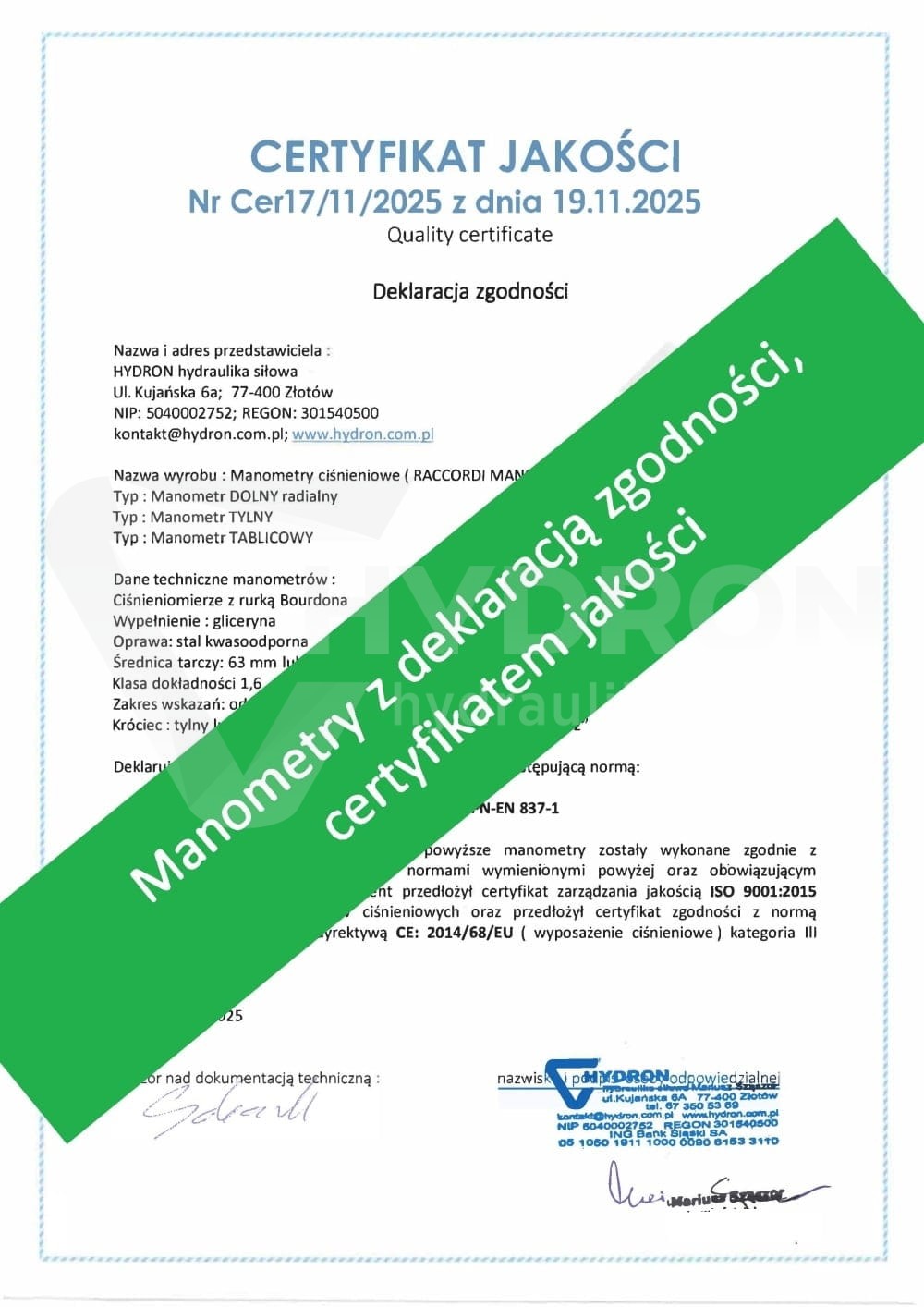 Zestaw pomiaru ciśnienia w układzie 0-60 bar 2mb.