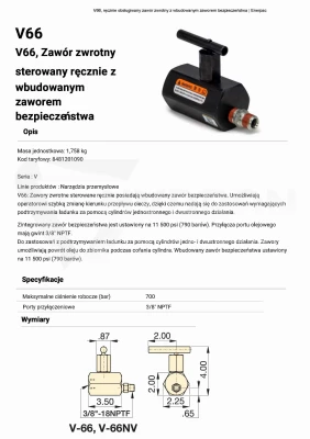 Zawór zwrotny V66 ENERPAC