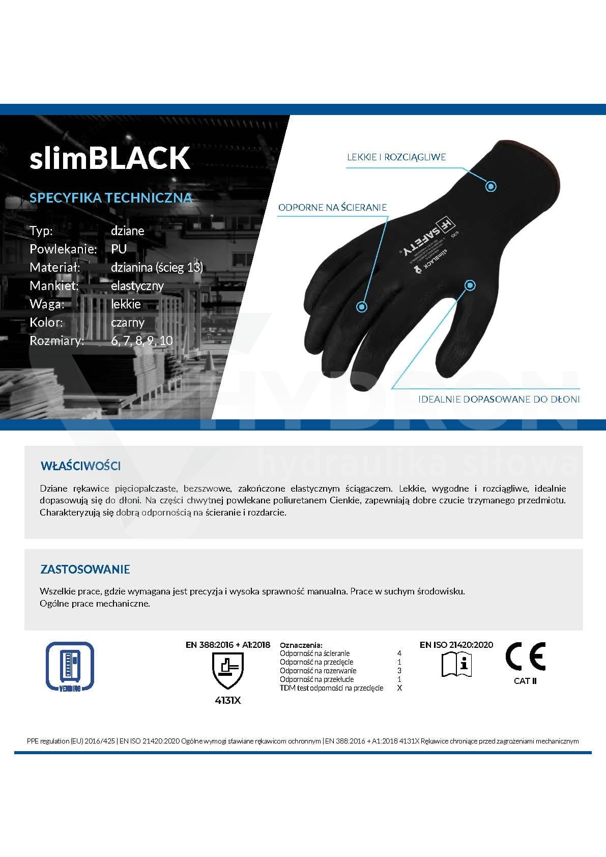 Rękawice robocze Slim Black rozm. 8