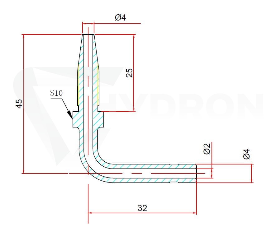 Końcówka zakuwki 90° rurka 4mm na wąż 8,6mm