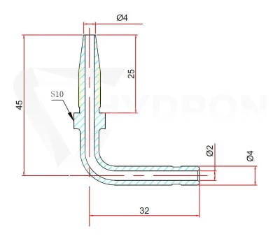 Końcówka zakuwki 90° rurka 4mm na wąż 8,6mm