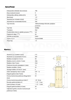 Siłownik hydrauliczny RC55 ENERPAC 5t skok 127 mm