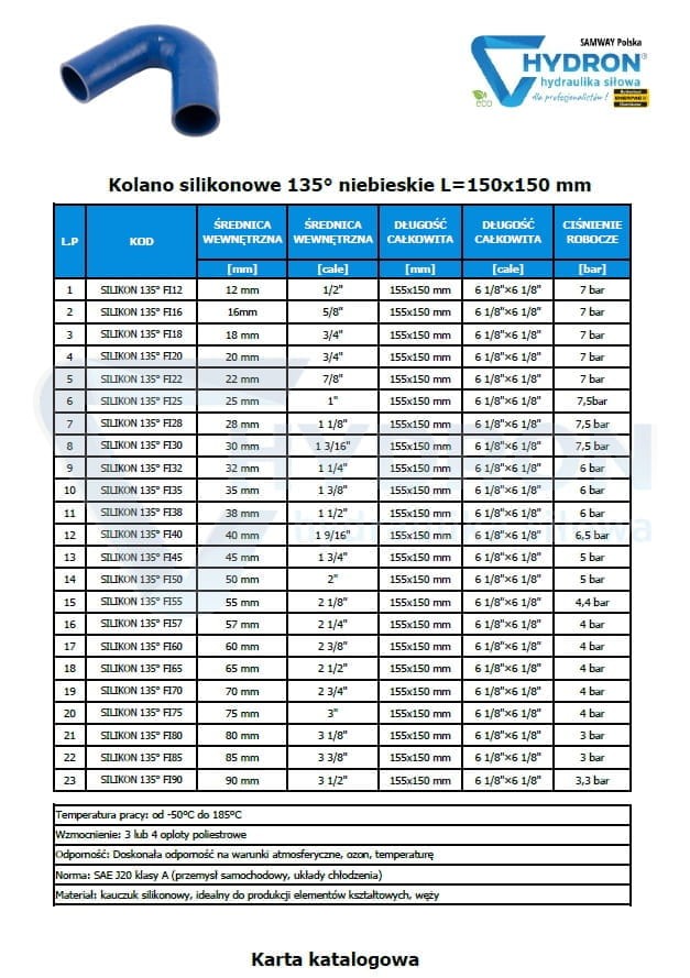 Kolano silikonowe 135° niebieskie fi40 150x150