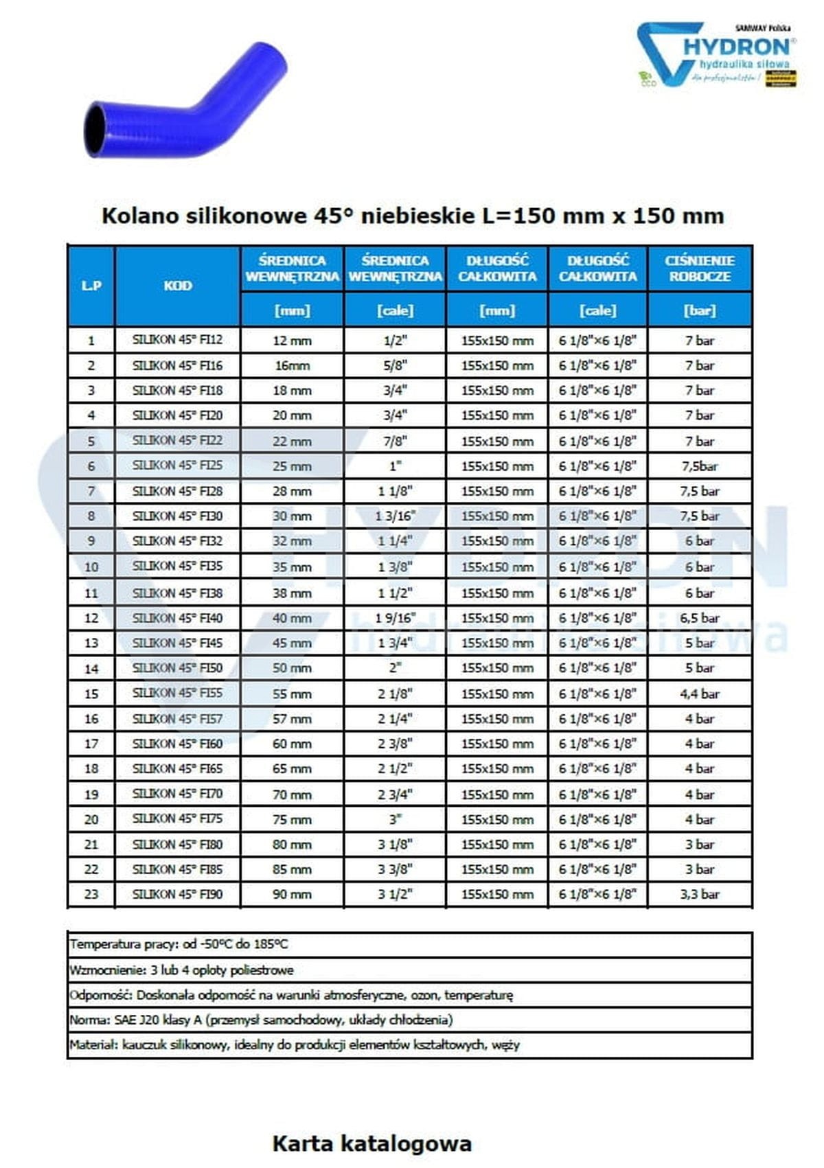 Kolano silikonowe 45° niebieskie fi35 150x150