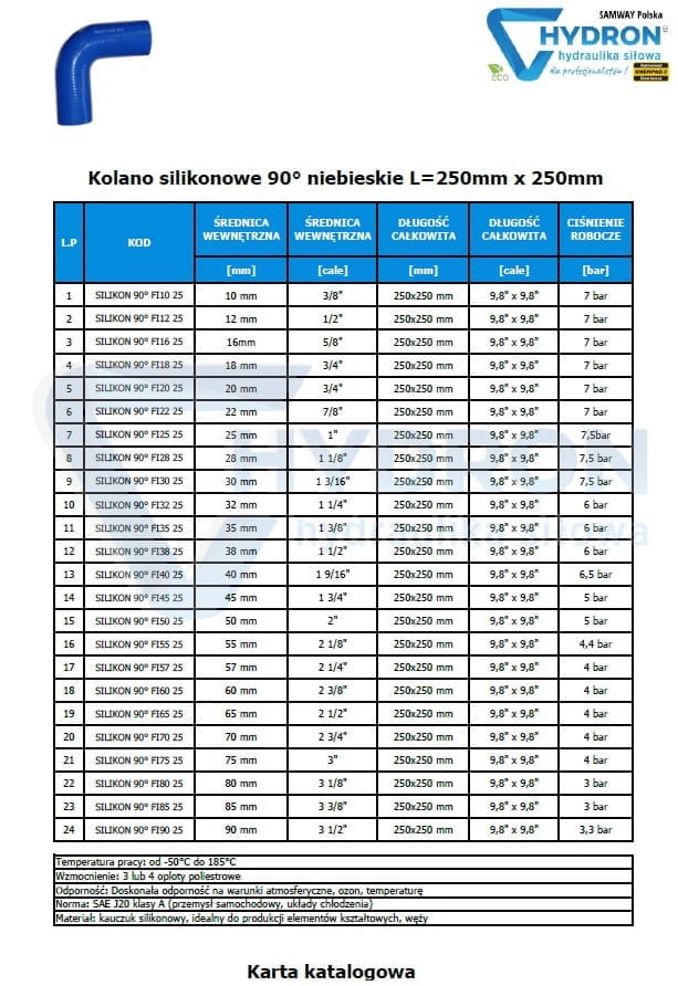 Kolano silikonowe 90° niebieskie fi55 250x250