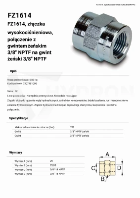 Złączka mufa FZ1614 3/8"NPTF ENERPAC