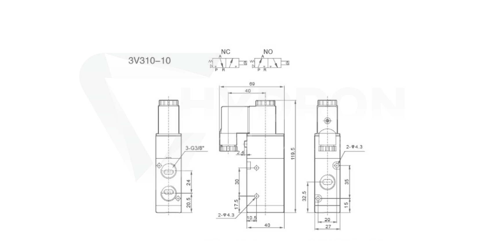 Elektrozawór pneumatyczny 3/2" gwint 3/8" 220V NC