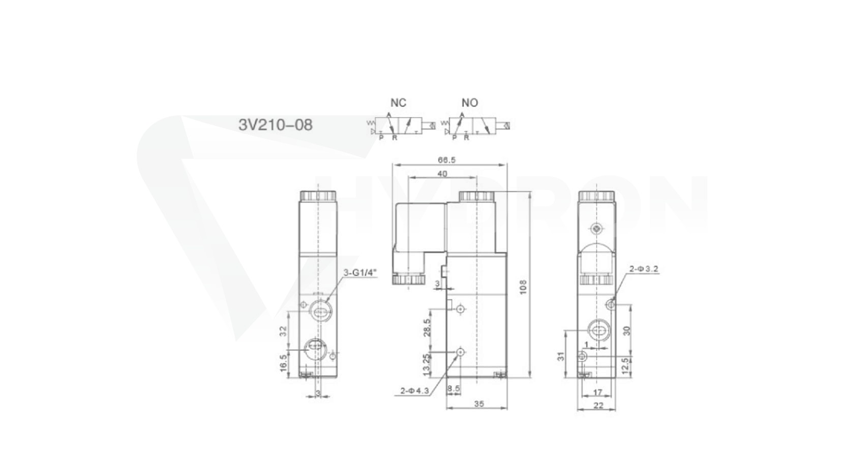 Elektrozawór pneumatyczny 3/2" gwint 1/4" 220V NO