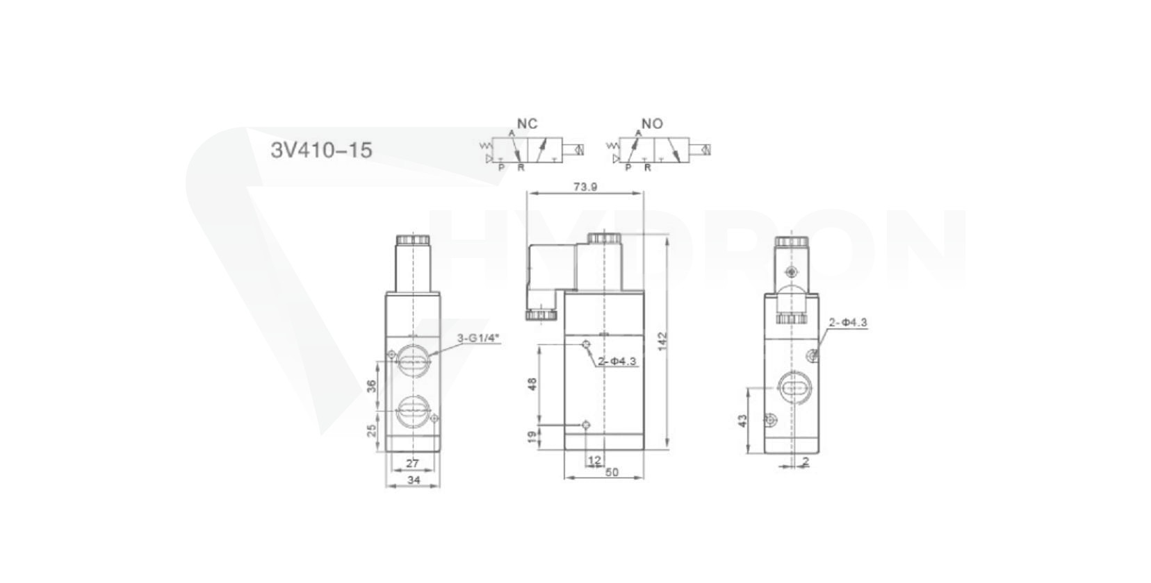 Elektrozawór pneumatyczny 3/2" gwint 1/2" 220V NO