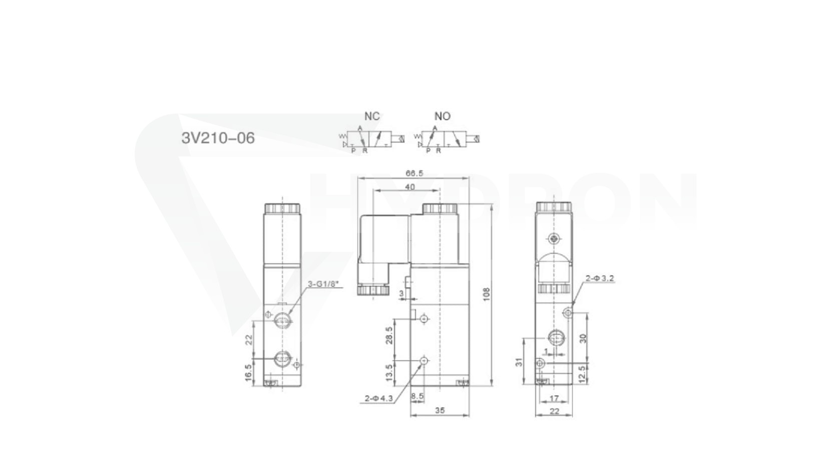 Elektrozawór pneumatyczny 3/2" gwint 1/8" 24V NC