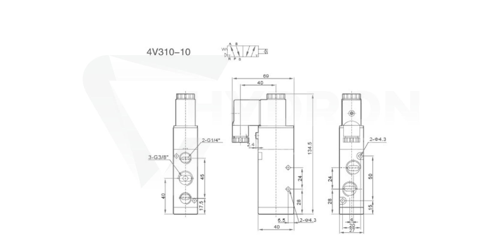 Elektrozawór pneumatyczny 5/2" gwint 3/8" 1 220V