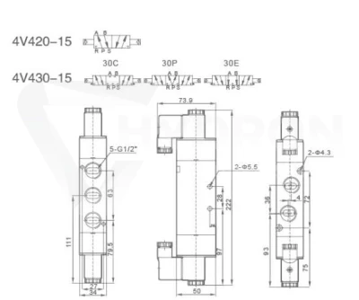 Elektrozawór pneumatyczny 5/2" gwint 1/2" 2 24V