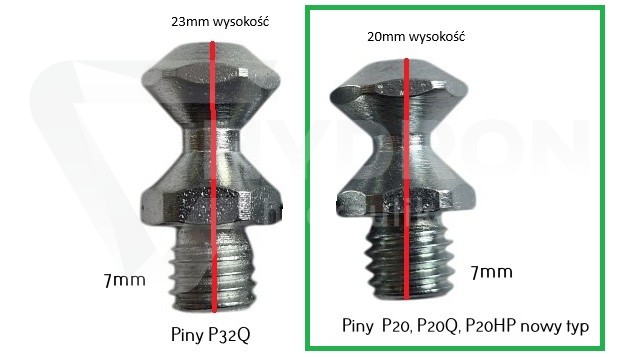 Piny metalowe do szczęk P20, P20Q, P20HP nowy typ