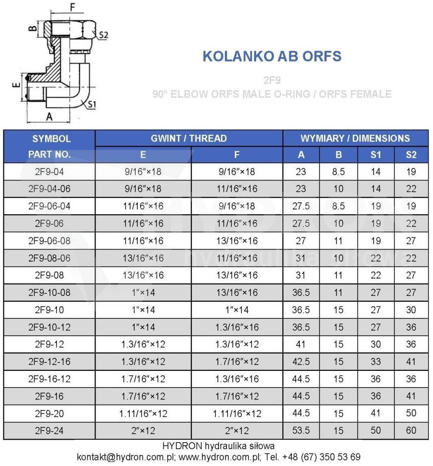 Kolanko AB 90° 9/16 ORFS