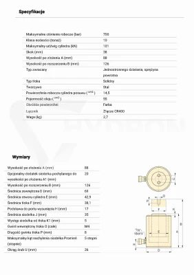 Siłownik hydraul. RCS101 ENERPAC 10ton skok 38mm