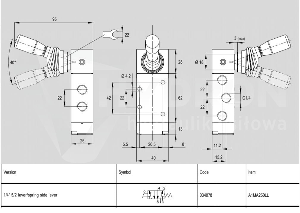Zawór sterowany ręcznie 5/2 - 1/4'' monostabilny