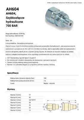 Szybkozłącze wtyk regular AH604 3/8"NPT Enerpac