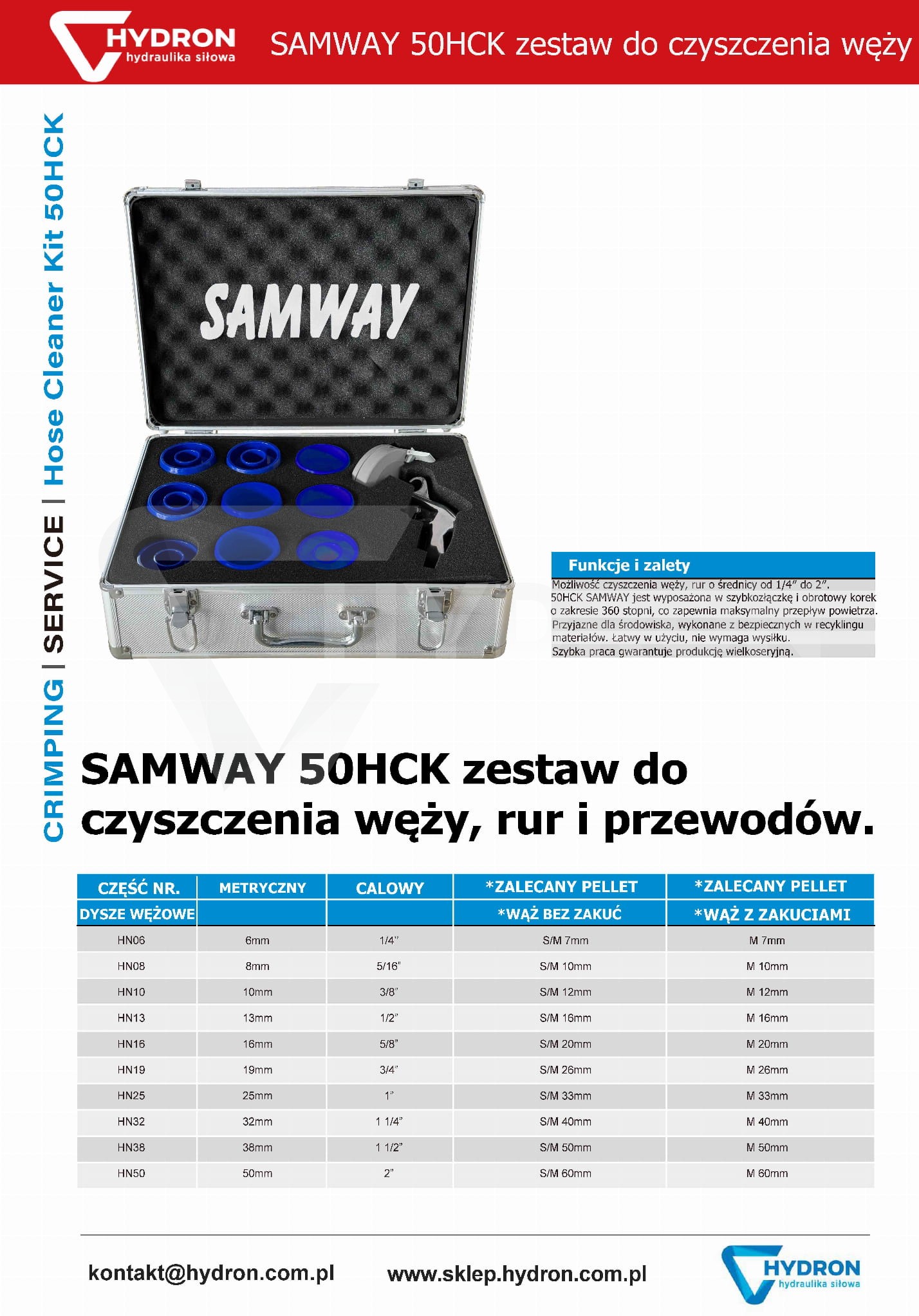Zestaw do czyszczenia węży zakres do 2" 50HCK SAMWAY