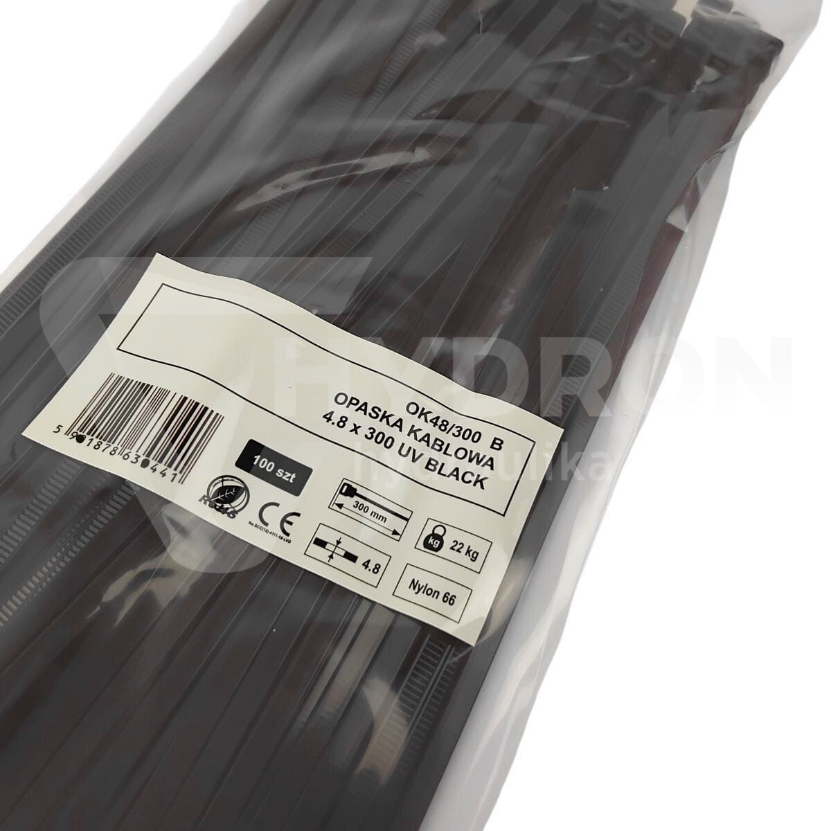 Taśma opaska kablowa 4,8x300mm - 100szt czarne