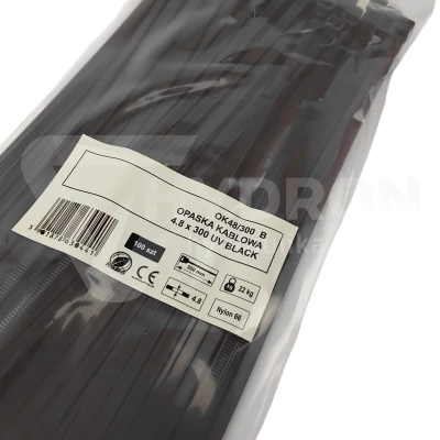 Taśma opaska kablowa 4,8x300mm - 100szt czarne