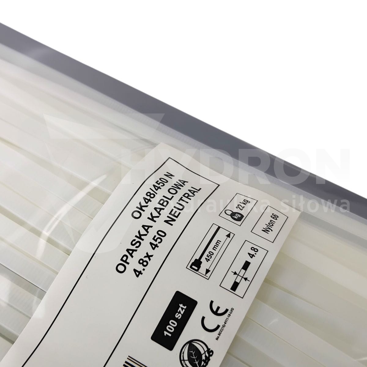 Taśma opaska kablowa 4,8x450mm - 100szt białe