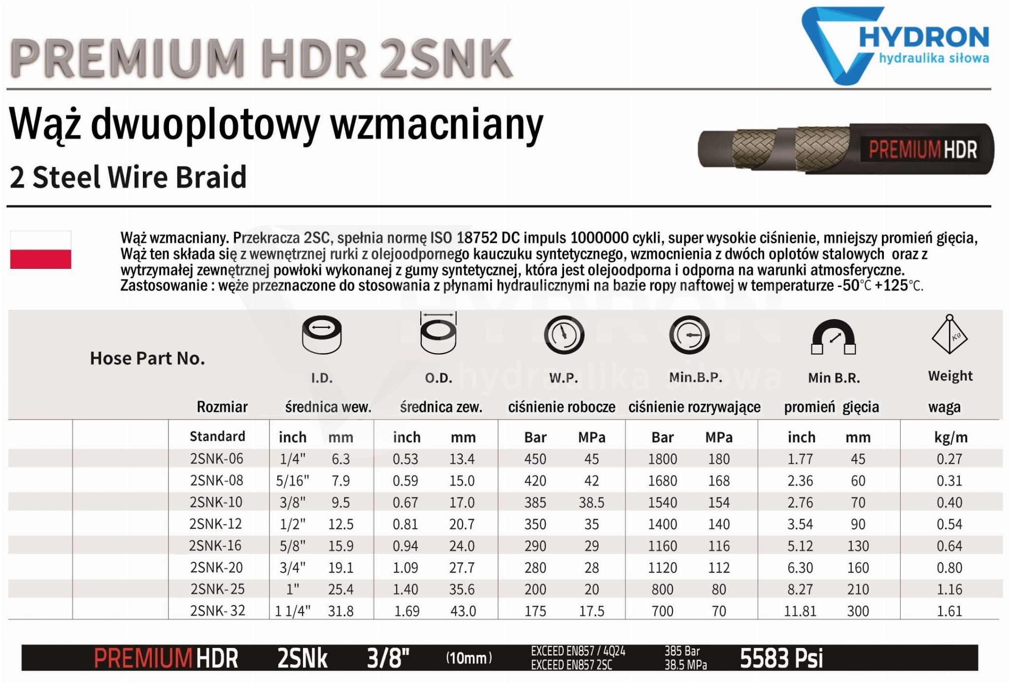 Wąż hydrauliczny PREMIUM DN16 2SNK 290BAR