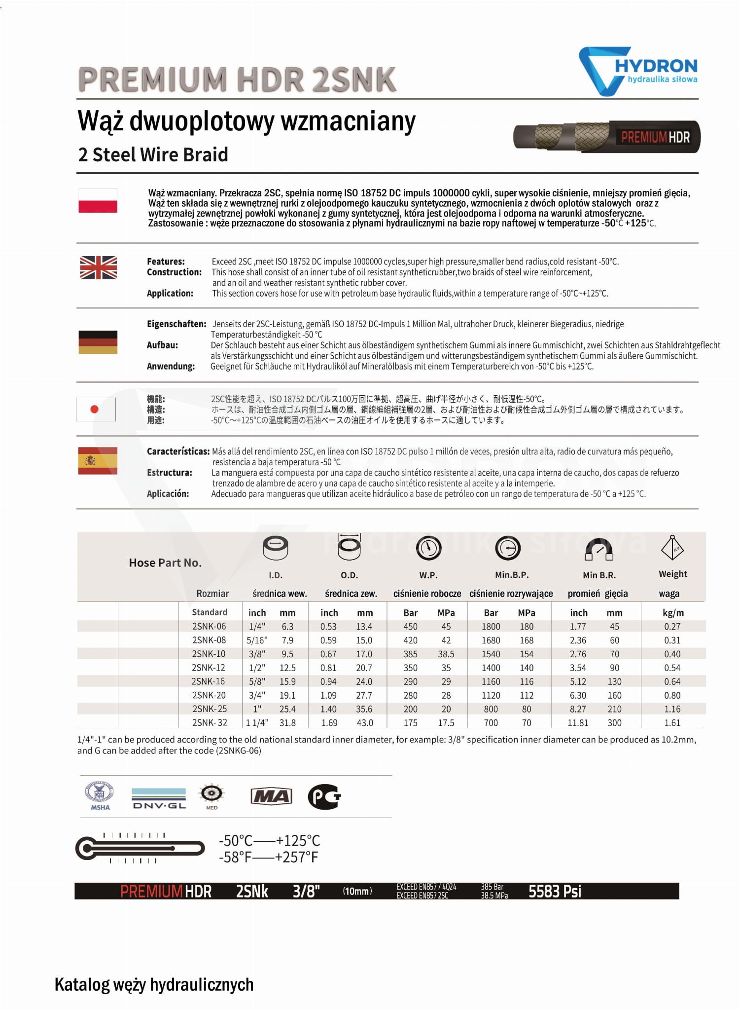 Wąż hydrauliczny PREMIUM DN08 2SNK 420BAR