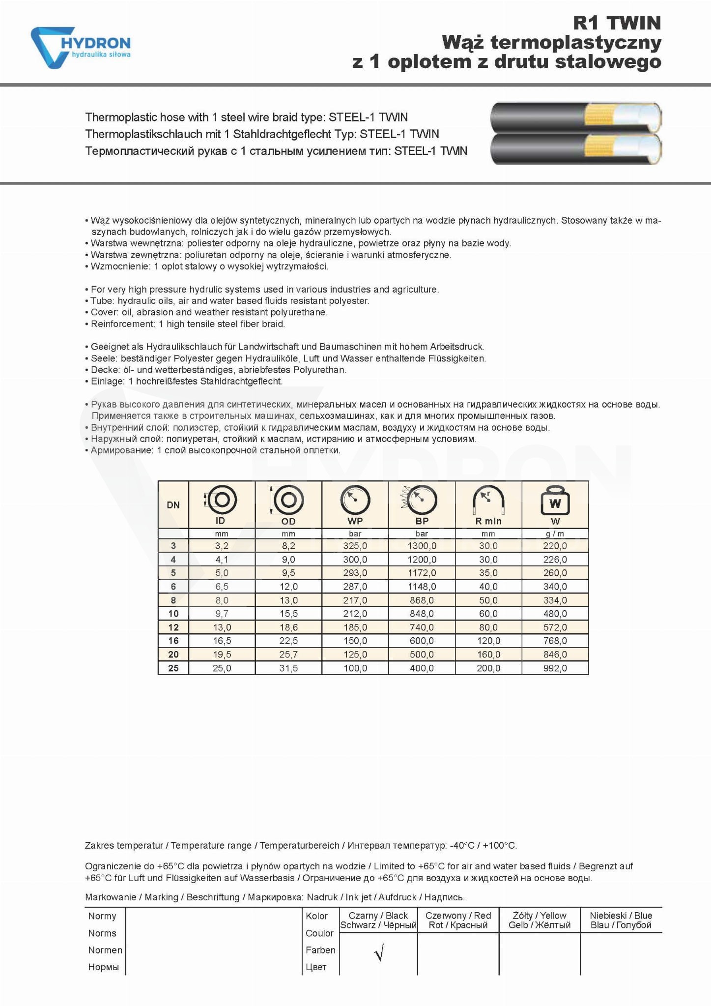Wąż termoplastyczny TWIN BLIŹNIAK R1 DN08 240BAR