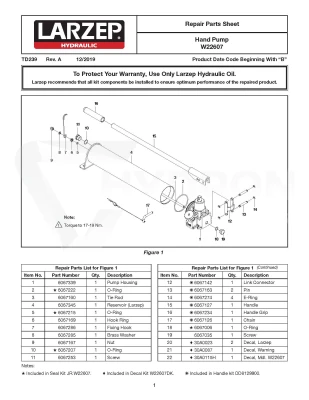 Zestaw naprawczy do pompy W22607 LARZEP -JR.W22607