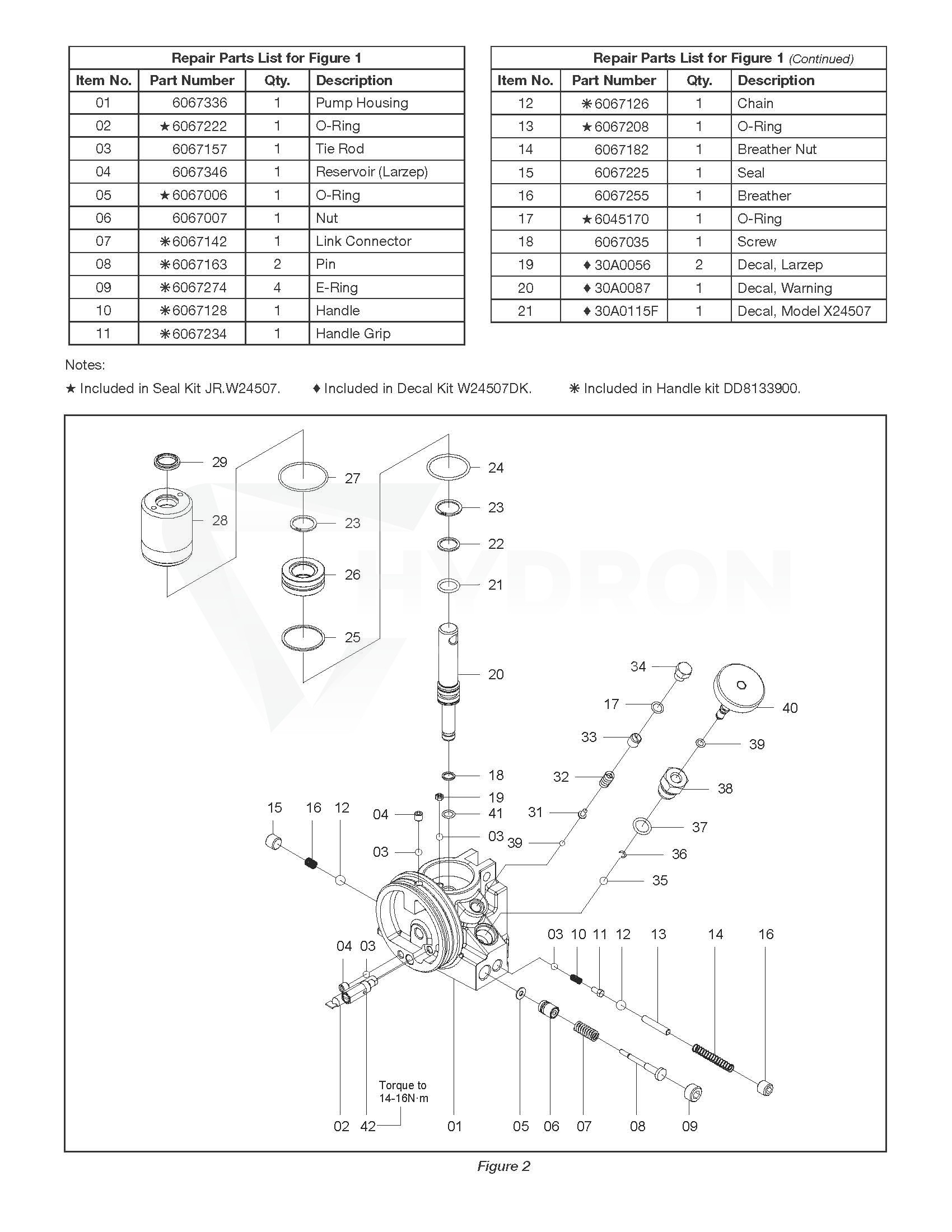 Zestaw naprawczy do pompy W24507 LARZEP -JR.W24507