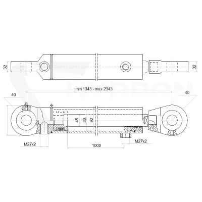 Siłownik hydrauliczny dwustronny 80/45/1000