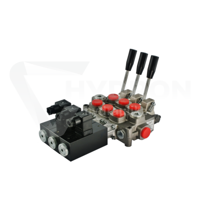 Przejdź do produktu Rozdzielacz hydrauliczny 3 sekcyjny 60L sterowany elektrycznie 24V + dźwignie