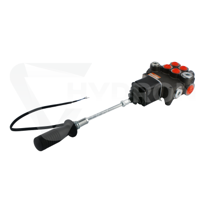 Przejdź do produktu Rozdzielacz hydrauliczny 2 sekcyjny 80L sterowany joystickiem z jednym przyciskiem elektrycznym