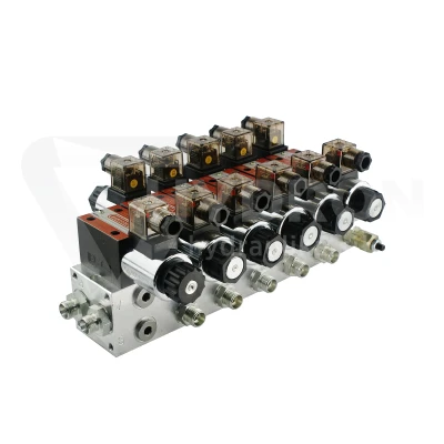 Rozdzielacz hydrauliczny 5 sekcyjny blokowy typu CETOP 03 NG6 sterowany elektrycznie 24V