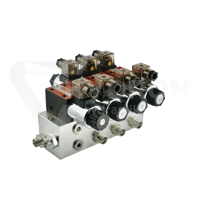 Rozdzielacz hydrauliczny 3 sekcyjny blokowy typu CETOP 03 NG6 sterowany elektrycznie 230V