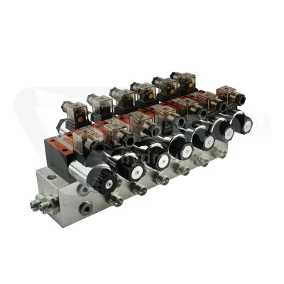 Rozdzielacz hydrauliczny 6 sekcyjny blokowy typu CETOP 03 NG6 sterowany elektrycznie 12V