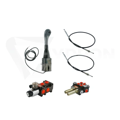 Zestaw hydrauliczny 3 sekcyjny: rozdzielacz 40L + elektrozawór 6/2 + joystick z jednym przyciskiem + dwie linki 2m