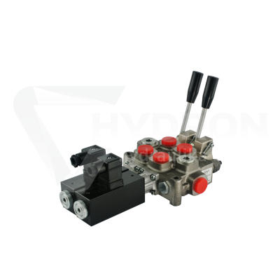 Przejdź do produktu Rozdzielacz hydrauliczny 2 sekcyjny 60L sterowany elektrycznie 12V + dźwignie