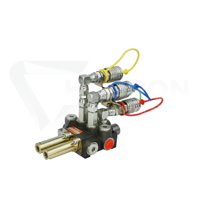 Przejdź do produktu Rozdzielacz hydrauliczny 2 sekcyjny 40L z kompletem szybkozłączy gniazd euro sterowany linkami