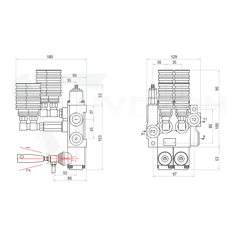 Rozdzielacz hydrauliczny 2 sekcyjny 40L z kompletem szybkozłączy gniazd Euro