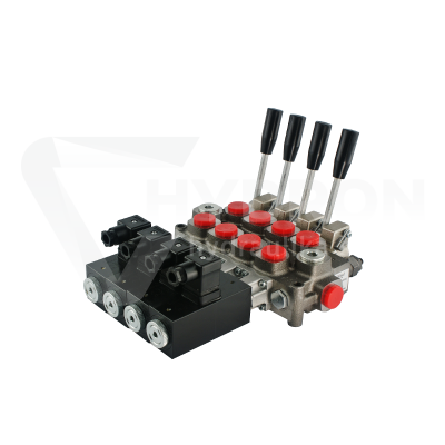 Przejdź do produktu Rozdzielacz hydrauliczny 4 sekcyjny 60L sterowany elektrycznie 12V + dźwignie