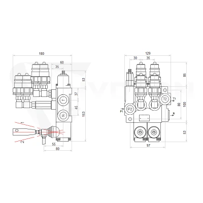 Rozdzielacz hydrauliczny 2 sekcyjny 40L z kompletem szybkozłączy wtyczek Euro